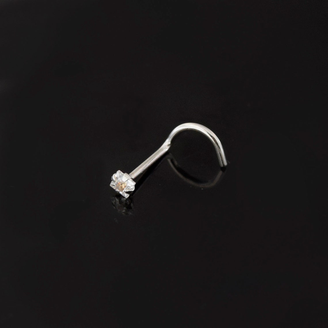 14ct White Gold Nose Ring Square Cubic Zirconia Gemstone Nose Etsy