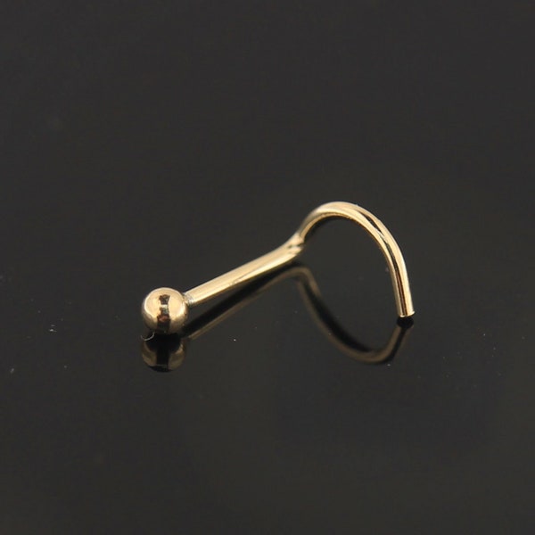 9K Gold Nose Ring- Gold Ball Simple Nose Stud- Tiny Nose Ring- Dainty nose Ring- Screw Nose Ring- 20 Gauge Nose Ring