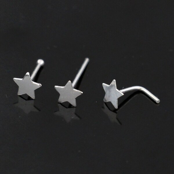 Star Nose Stud- Sterling Silver Nose Ring- Nose Bone, Nose Pin & L Shaped Nose Stud- Thin Nose Ring- 22 Gauge Nose Ring- Set of 3