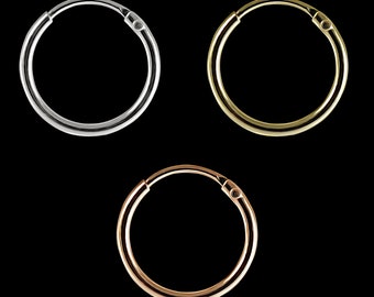14K Gold Nose Rings- Hinged Segment Ring- 18 Gauge Hoop (Available in Rose Gold, Yellow Gold and White Gold)