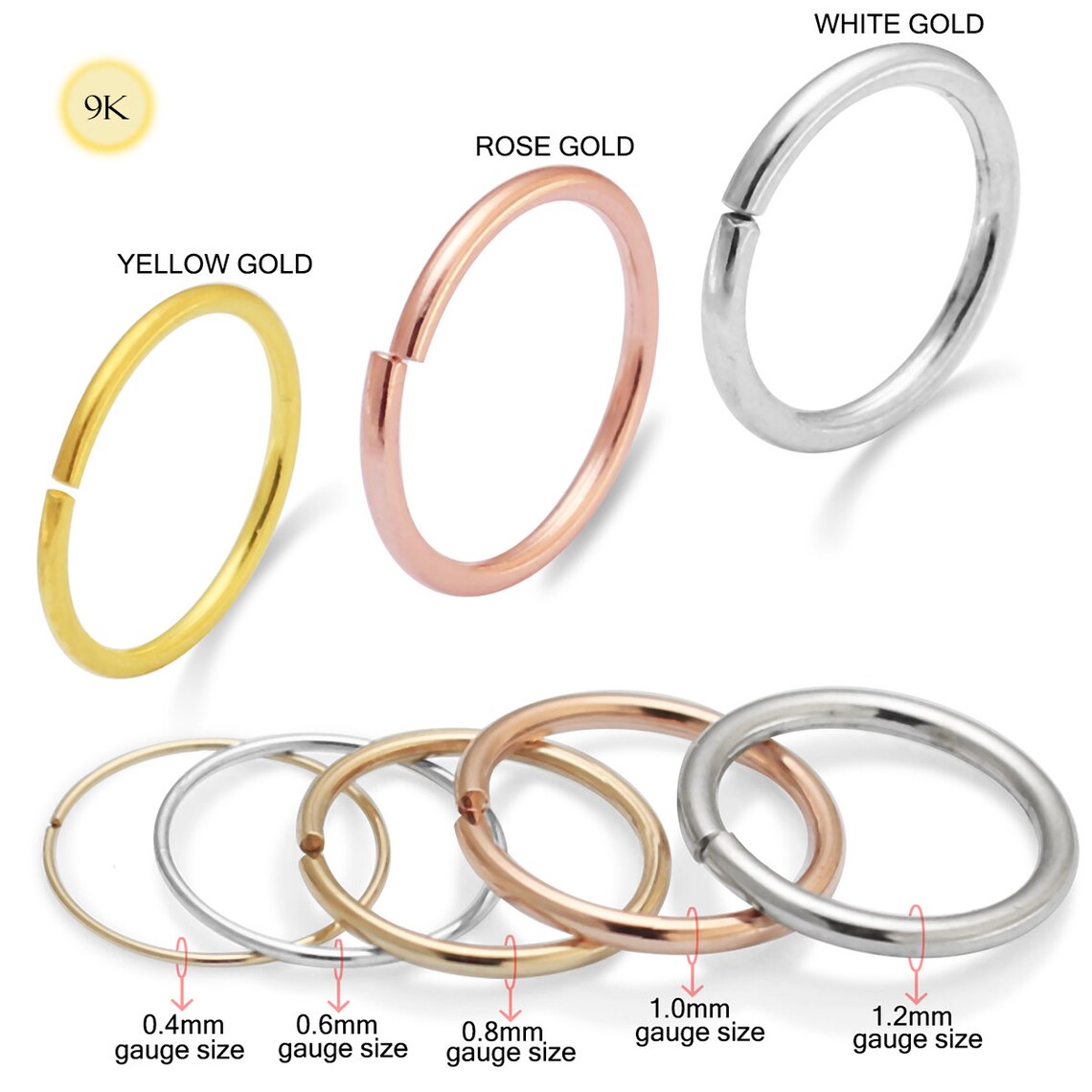 9 ct White Gold Nose Ring Seamless Nose Hoop Cute Hoop Etsy