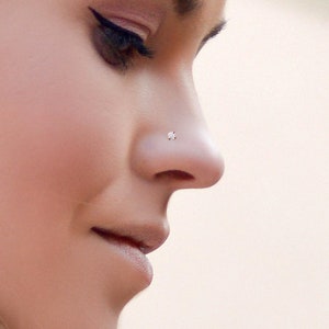 9K Rose Gold Nose Stud Gemstone Nose Stud Nose Bone Nose Piercing Ring Thin Nose Ring 22 Gauge Nose Ring image 3