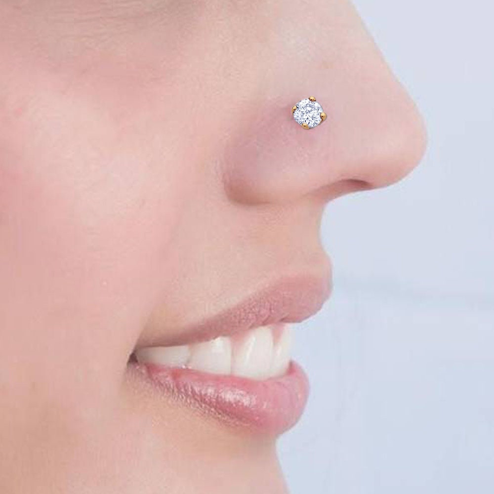 9ct Gold Nose Stud Round CZ Nose Stud Straight Nose Pin/ Etsy