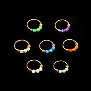 Opal Beaded Nose Ring Hoop Sterling Silver Nose Ring Thin Nose Ring 22 Gauge Nose Ring image 3