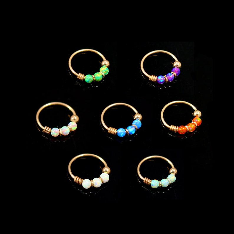 Opal Beaded Nose Ring Hoop Sterling Silver Nose Ring Thin Nose Ring 22 Gauge Nose Ring image 3