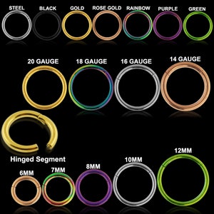 Titanium Nose Ring/Septum Clicker/Cartilage Earring- Hinged Segment Ring- 18G/ 16G/ 14G Hoop (Multiple Colours Available)