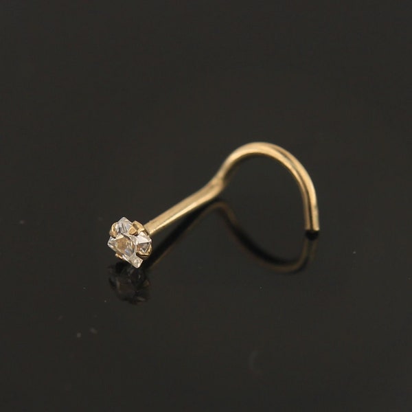 20 Gauge 9ct Solide Or Jaune Carré Blanc Cubique Zircone Pierre Top Nez Vis Piercing Anneau Narine Bijoux