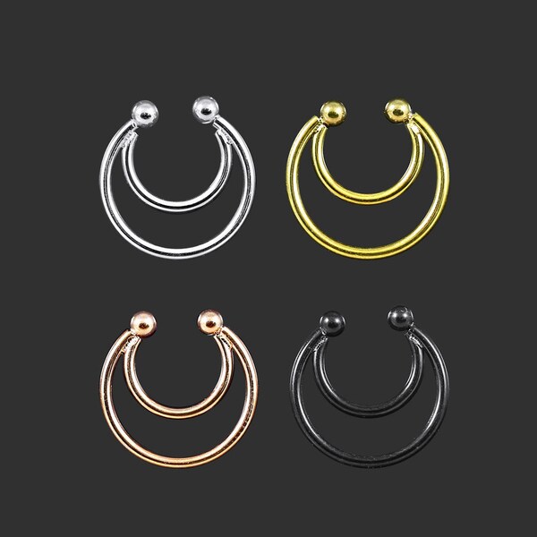Fake Double Septum Ring - Clip On Septum Ring - 316L Surgical Steel Faux Septum Ring - Fake Septum Piercing - Price For One Piece