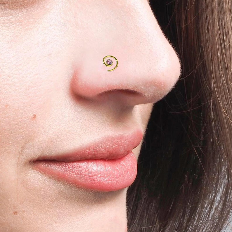 9ct Gold Nose Stud Spiral Nose Stud Pink CZ Nose Stud Nose Etsy