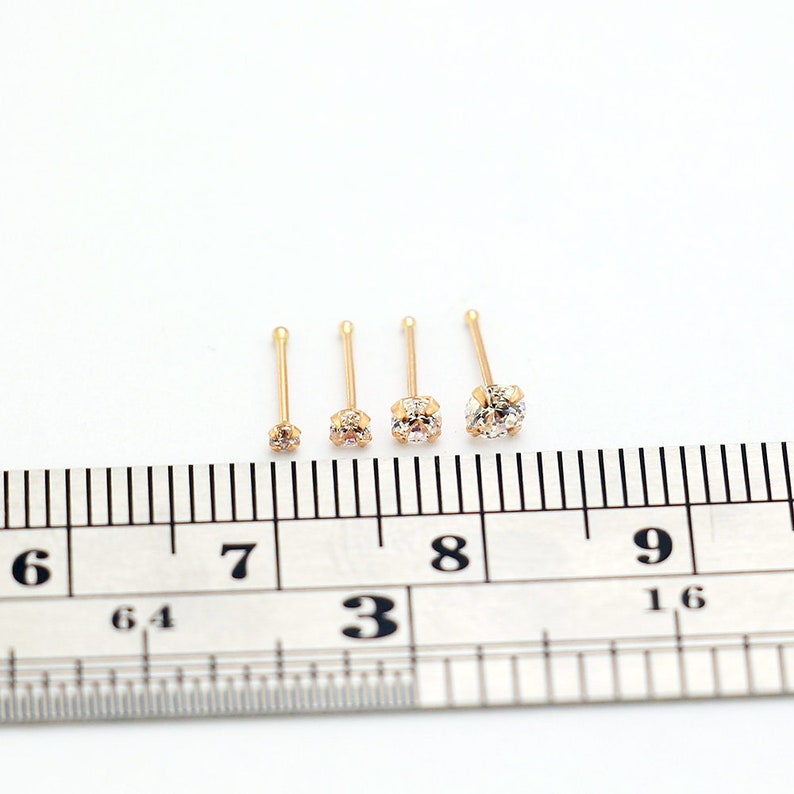 9K Rose Gold Nose Stud Gemstone Nose Stud Nose Bone Nose Piercing Ring Thin Nose Ring 22 Gauge Nose Ring image 7