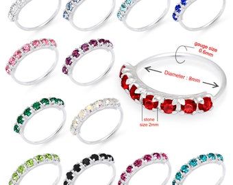 7 Gemstone Nose Hoop- Sterling Silver Nose Hoop- Thin Nose Ring- 22 Gauge Nose Ring (Available in 13 colours)