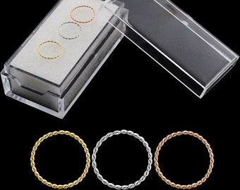 14K Gold Twisted Nose Hoop Set - Includes Gold, Rose Gold, White Gold - Tiny 22G Thin Nose Rings - 3pcs Box