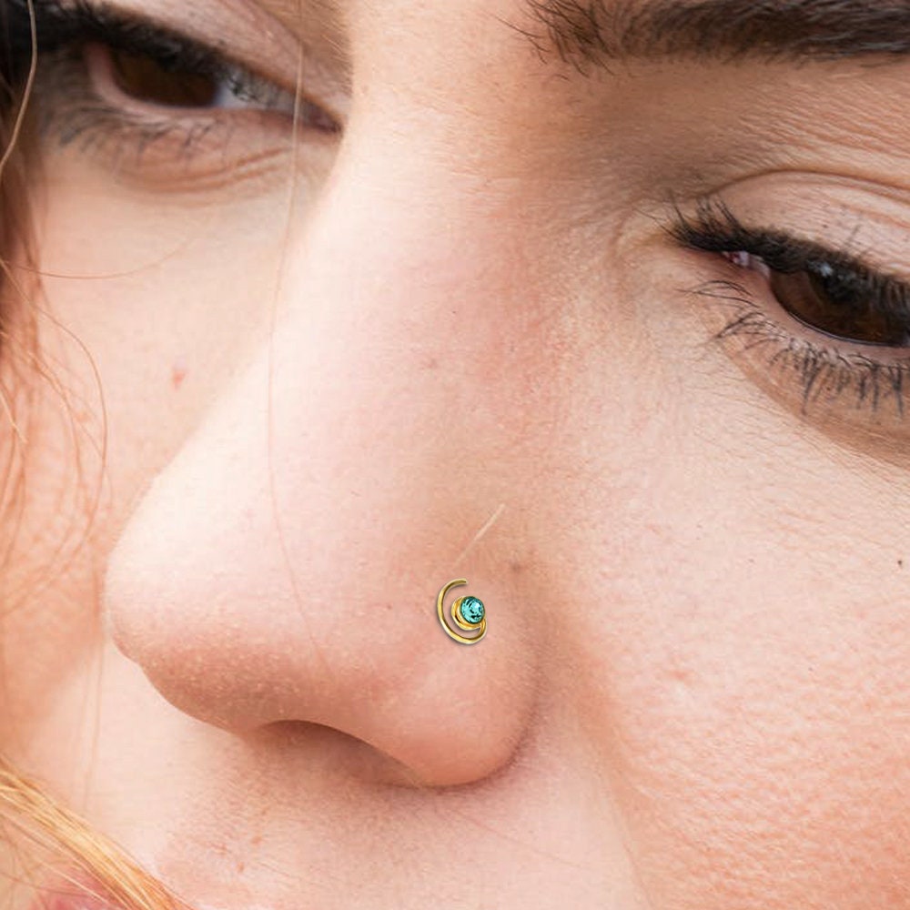 9ct Gold Nose Stud Blue CZ Nose Stud Spiral Nose Stud Nose Etsy