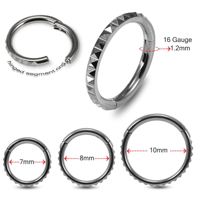 Hinged Segment Ring Surgical Steel 16G = 1.2mm hoop Pyramid laser Cut Design Septum Ring Cartilage Earring