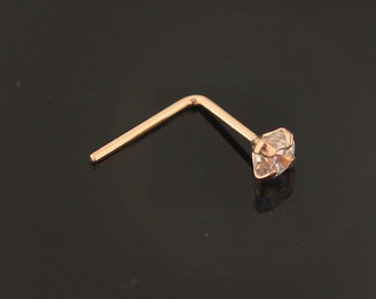 9 Karat Solid Rose Gold Nose Studs Runde weiße Zirkonia Stone Top L Bend Nose Stud Piercing Schmuck