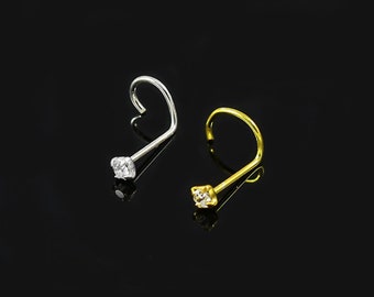 Crystal Nose Ring- Screw Nose Stud- Sterling Silver Nose Ring- Silver/ Gold Nose Ring Stud- Nose Piercing Ring- 22 Gauge Nose Stud