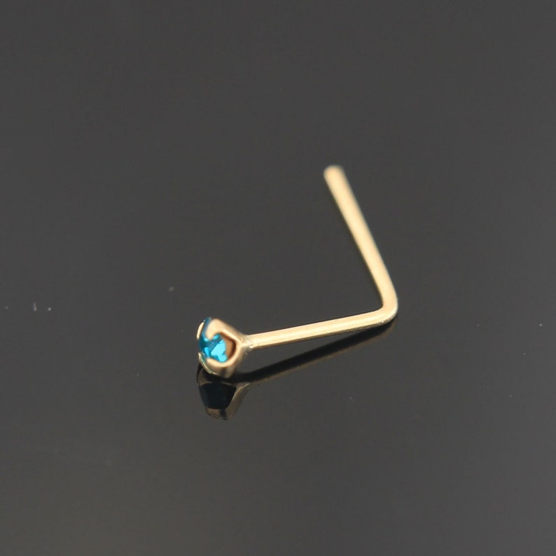 9ct Gold Nose Stud Blue CZ Nose Stud L Shape Nose Stud Tiny Etsy