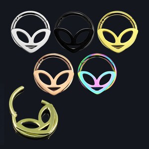 Alien Septum Ring/ Cartilage Earring- Hinged Septum Ring- Septum Clicker- 16g/14g Surgical Steel Hoops (Multiple Colours & Sizes Available)