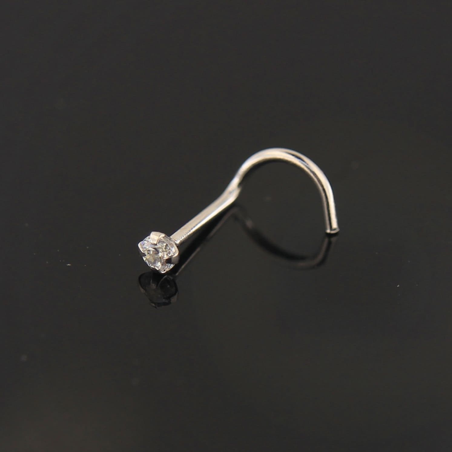 White Gold Nose Stud With Round Cubic Zirconia Stone 14ct - Etsy