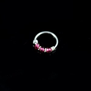 Pink Beaded Nose Ring- Sterling Silver Nose Hoop- Nose Ring Hoop- Thin Nose Ring- 22G Nose Hoop