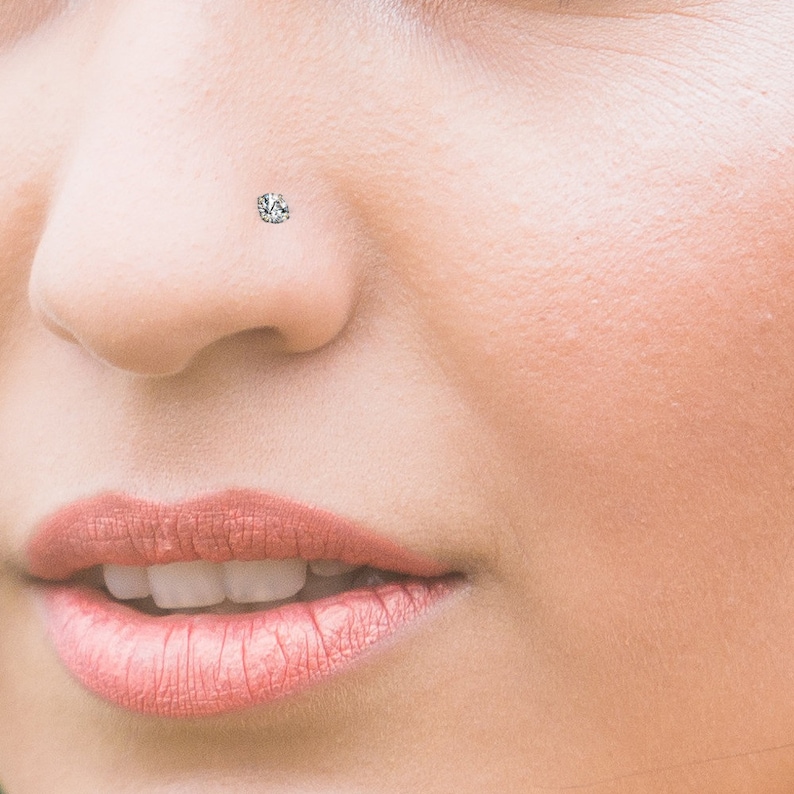 Gemstone Nose Ring L Bend Nose Ring 9ct Gold Nose Ring Thin - Etsy UK