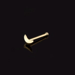 Crescent Moon Nose Ring- 9K Solid Gold Nose Ring- Tiny Nose Ring- Gold Nose Bone- Thin Nose Ring- 22 Gauge Nose Ring