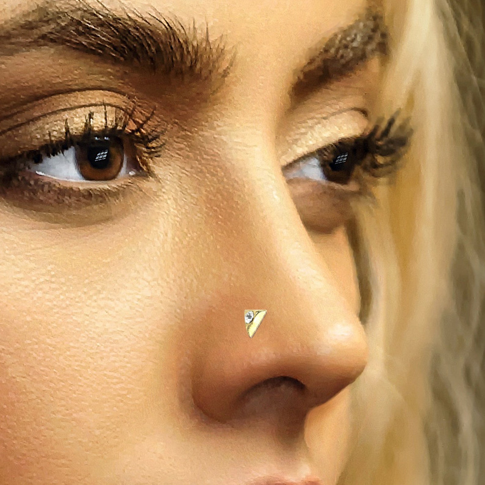 Triangle 9K Solid Gold Nose Stud Gemstone Nose Stud Nose Etsy