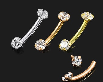 14K Solid Gold Curved Barbell - Vielseitig einsetzbar für Augenbraue, Rook, Daith - Jeweled 16 Gauge