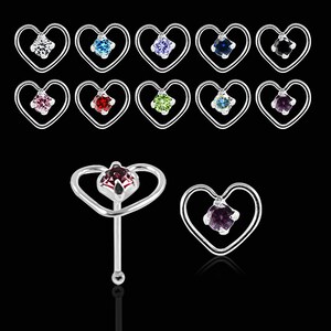 Heart Nose Stud- Gemstone Nose Stud- Sterling Silver Nose Ring- Nose Bone Stud- Thin Nose Ring- 22G Nose Ring (Multiple Colours)