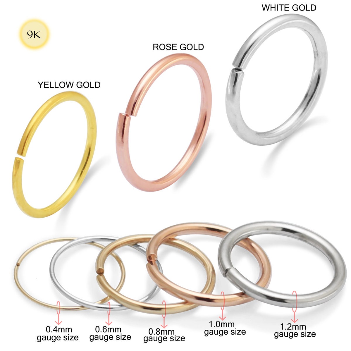 9ct Gold Nose Ring Tiny Nose Hoop Thin Nose Ring Available Etsy