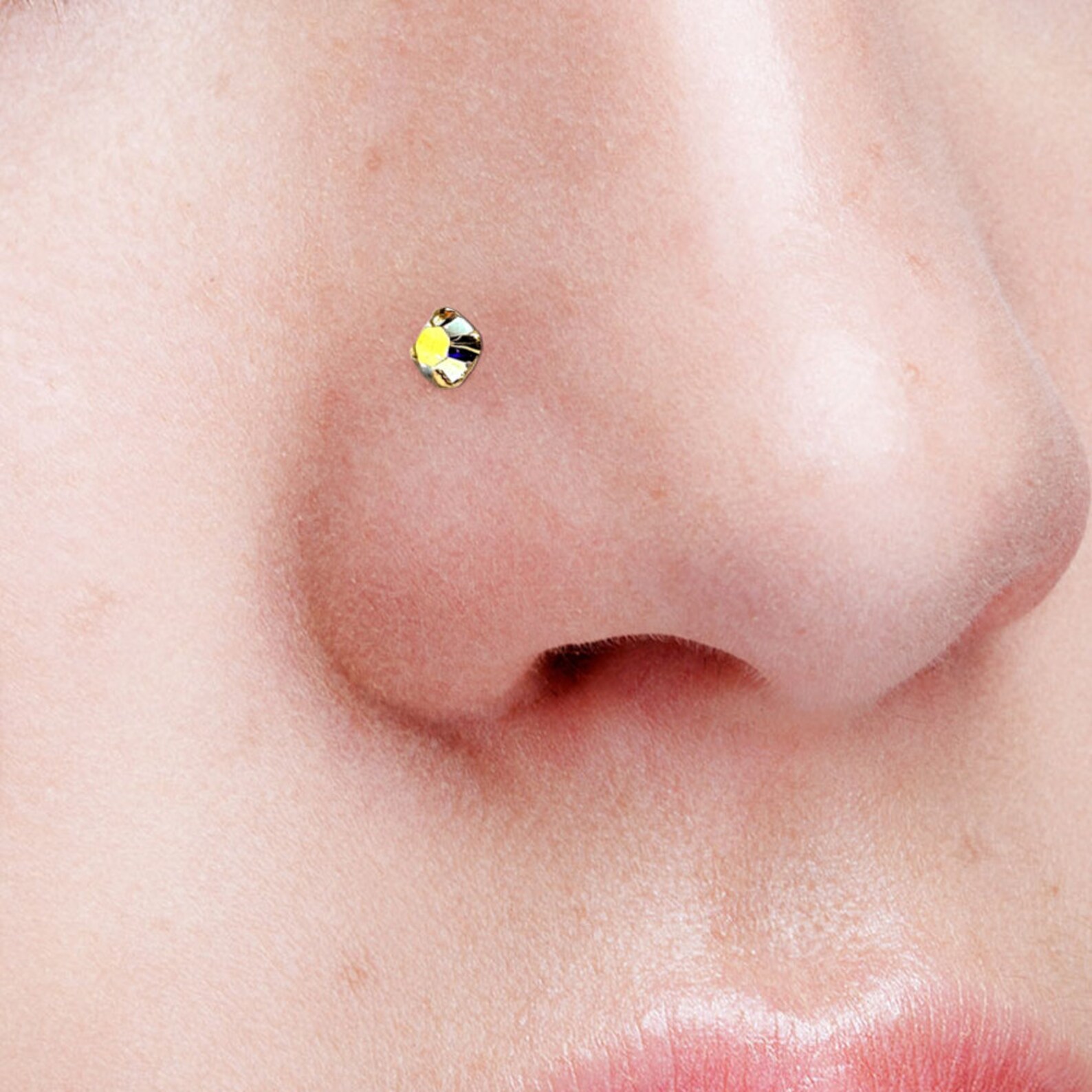 9ct Gold Nose Stud Rainbow CZ Nose Stud L Shape Nose Ring Etsy
