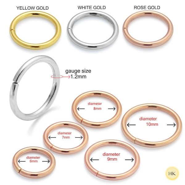 14K Gold Seamless Nose Hoop - Available in Gold, White Gold, Rose Gold - 16G, Versatile for Nose or Ear Cartilage"