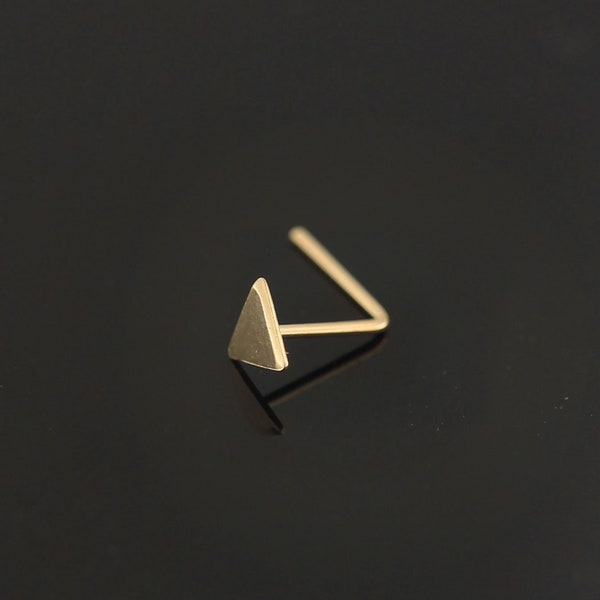 Gold Triangle Nose Stud- Tiny Nose Ring- L Shaped Nose Ring- 9K Gold Nose Stud- Dainty Nose Stud- Thin Nose Ring- 22 Gauge Nose Ring