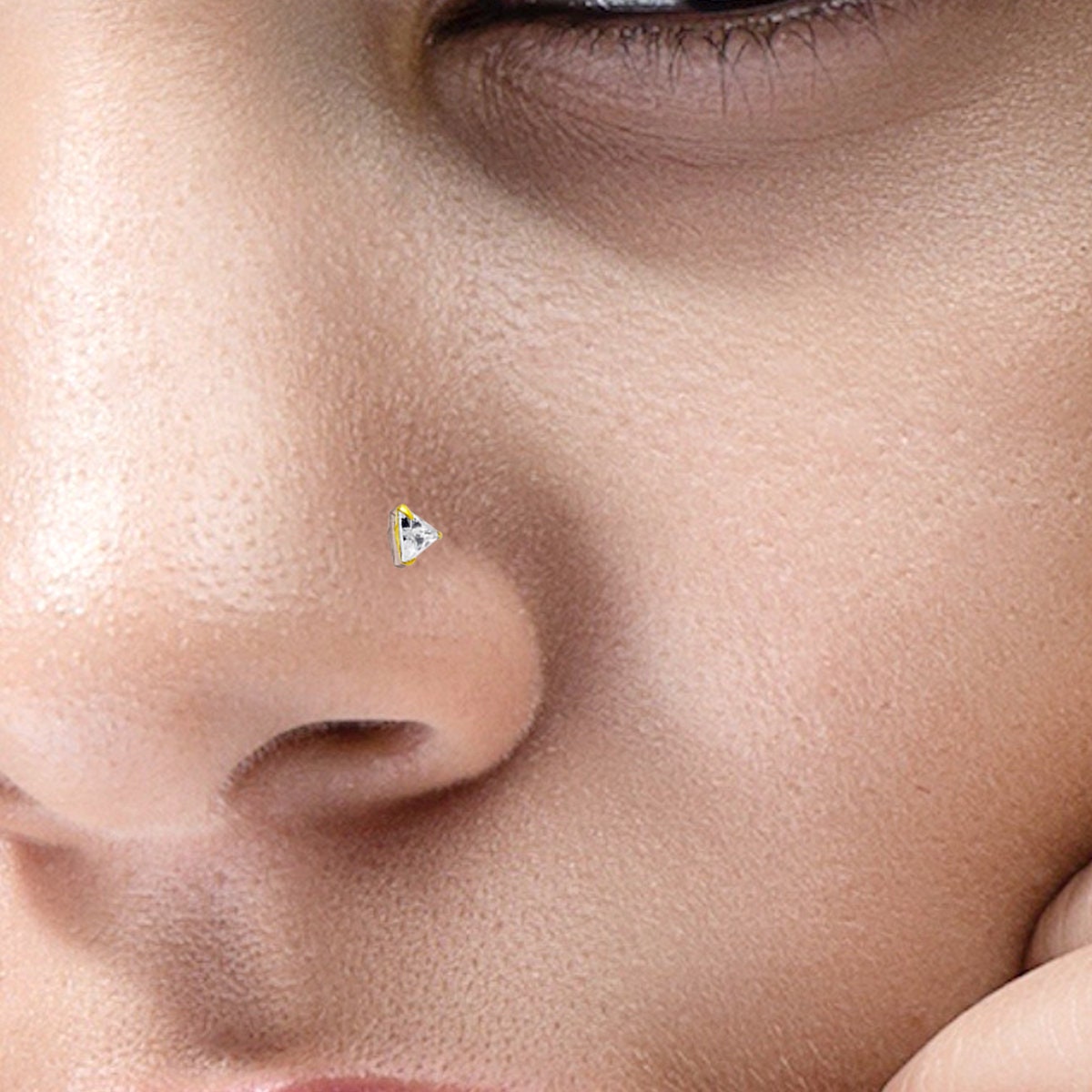 9ct Gold Nose Ring Triangle Nose Stud CZ Nose Stud Straight Etsy
