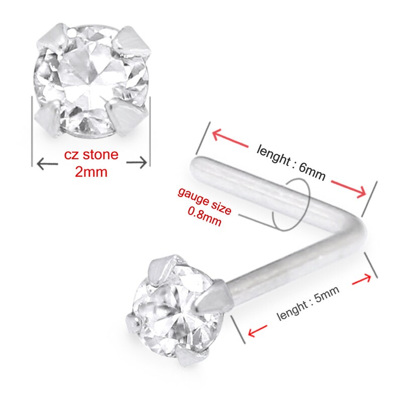 CZ Gemstone Nose Stud L Shaped Nose Stud Surgical Steel Etsy UK