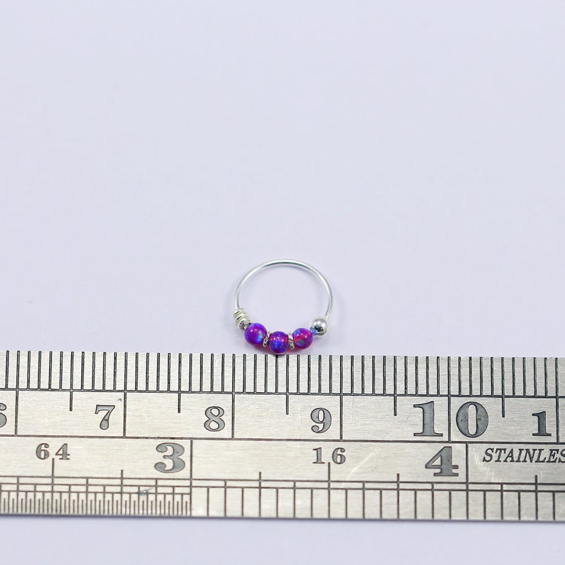 Opal Beaded Nose Ring Hoop Sterling Silver Nose Ring Thin Nose Ring 22 Gauge Nose Ring image 6