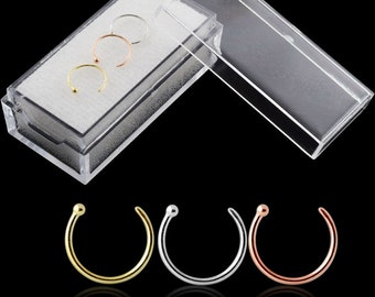 9K Solid Gold Open Hoop Nose Rings - Set of 3 in White, Rose, and Yellow Gold - Thin 22G Nose Hoops