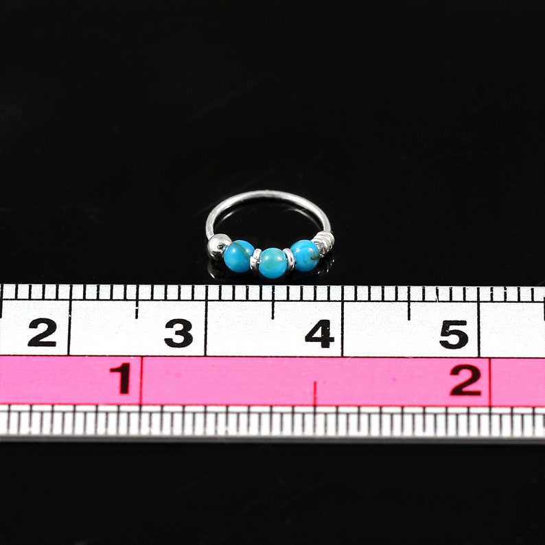 Turquoise Beaded Nose Ring Nose Ring Hoop Sterling Silver Nose Ring 22 Gauge Nose Ring image 3