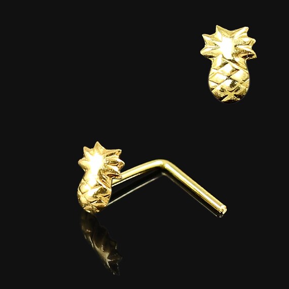 Pineapple 9K Solid Gold Nose Ring Unique Nose Ring L Shaped Nose