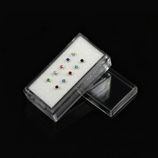 Set of 10 Gemstone Nose Studs- Nose Bone Stud- Sterling Silver Nose Ring- Thin Nose Ring- 22 Gauge Nose Ring- 10 Pieces in Box