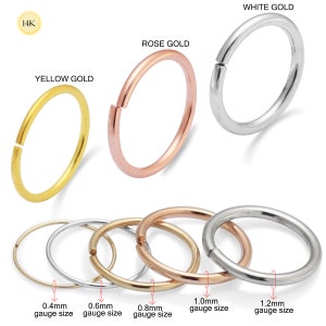 14ct Gold Nose Hoop Seamless Nose Hoop Yellow Gold/ White Gold/ Rose Gold Nose Hoop Tiny Nose Hoop 22 Gauge Nose Ring image 2