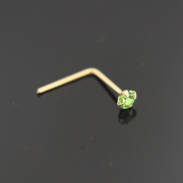 9ct solide jaune or rond vert clair (péridot) cristal pierre haut L coude nez Stud Piercing bijoux