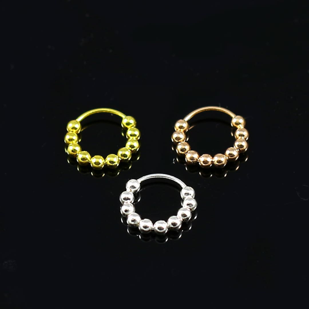 Beaded Nose Rings Snug Nose Ring Tiny Nose Ring Sterling Silver Nose Hoop Unique Nose Rings Nose