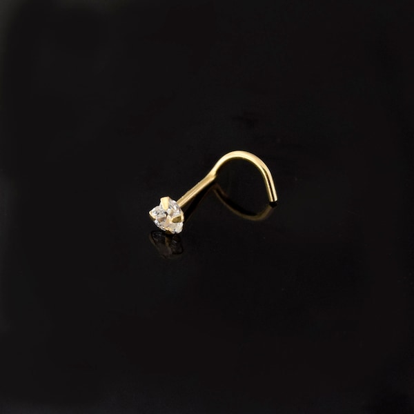 Anello al naso a cuore CZ - Perno al naso con pietra preziosa - Perno al naso in oro massiccio 14K - Anello al naso unico - Vite perno al naso - Perno al naso 20G