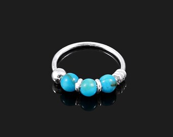 Turquoise kralen neusring-neusring hoepel-sterling zilveren neusring-22 gauge neusring