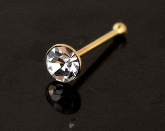 Clou de nez en or 9 carats - Clou de nez rond avec pierres précieuses - Style os du nez - Petit clou de nez - Anneau de nez fin - Anneau de nez de calibre 22