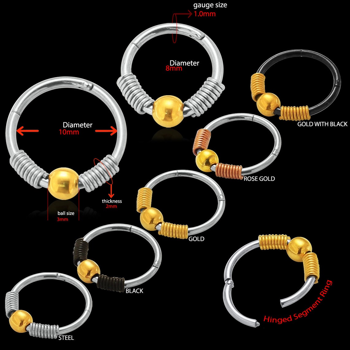 Beaded Nose Ring BCR Shape Hinged Segment Ring Surgical Etsy