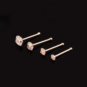 9K Rose Gold Nose Stud- Gemstone Nose Stud- Nose Bone- Nose Piercing Ring- Thin Nose Ring- 22 Gauge Nose Ring