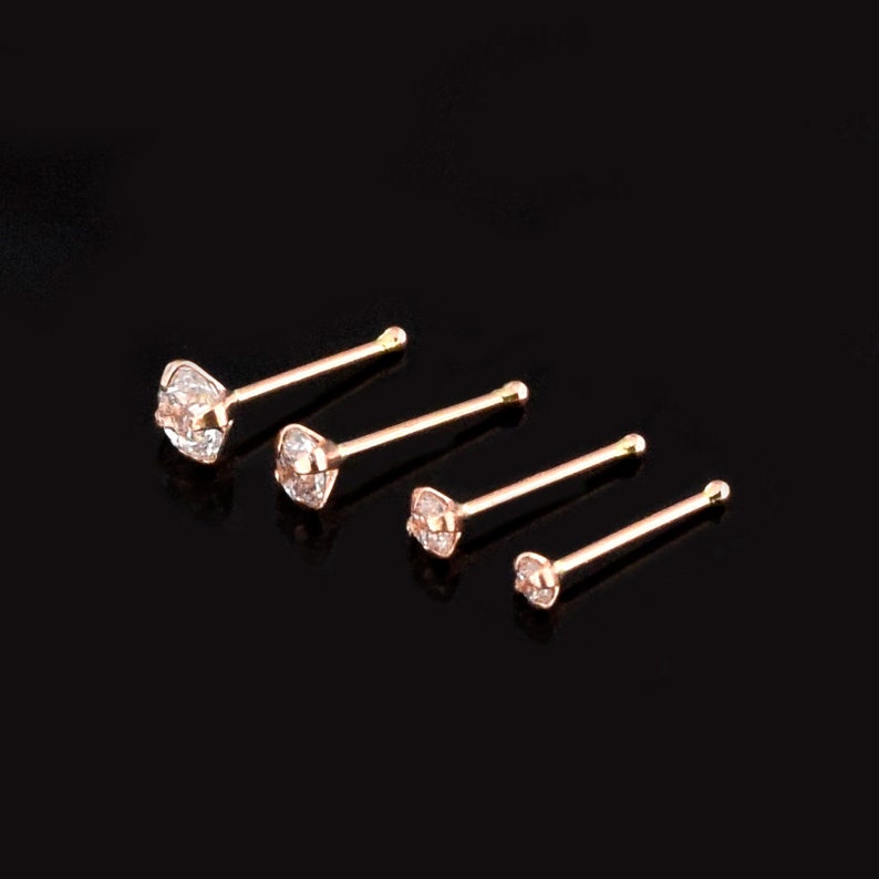 9K Rose Gold Nose Stud Gemstone Nose Stud Nose Bone Nose Piercing Ring Thin Nose Ring 22 Gauge Nose Ring image 1