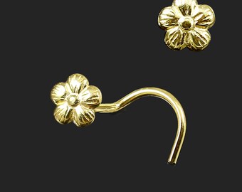 9K Solid Yellow Gold Flower Nose Screw Gold Nose Screw- Tiny Nose Stud- Dainty Nose Stud- Thin Nose Ring- 22G Nose Stud- Price For One Piece